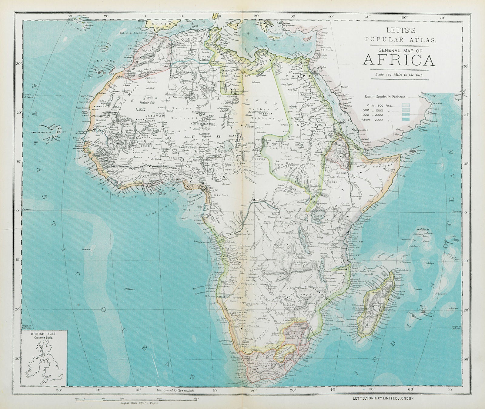 EARLY COLONIAL AFRICA pre Scramble for Africa. Mountains of Kong. LETTS 1883 map